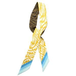 Fendi Fxt011 AGIG Rappy Ribbon Scarf Silk Zucca Brown Yellow JS AA • GY19